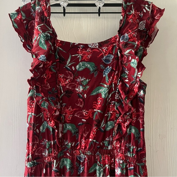 Garnet Hill Red Floral Ruffle Sleeve Maxi Dress - Picture 9 of 12